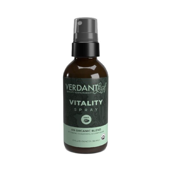 Verdant Leaf Vitality mushroom spray. Energy + Stamina. Mint flavor.