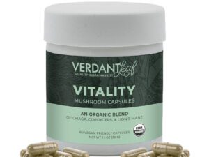Verdant Leaf Vitality mushroom capsules. Energy + Stamina.